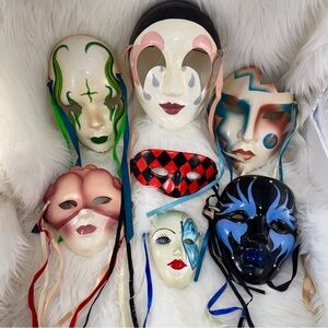 💖 Group of Seven (7) Vintage Mardi Gras Home Decor Masks